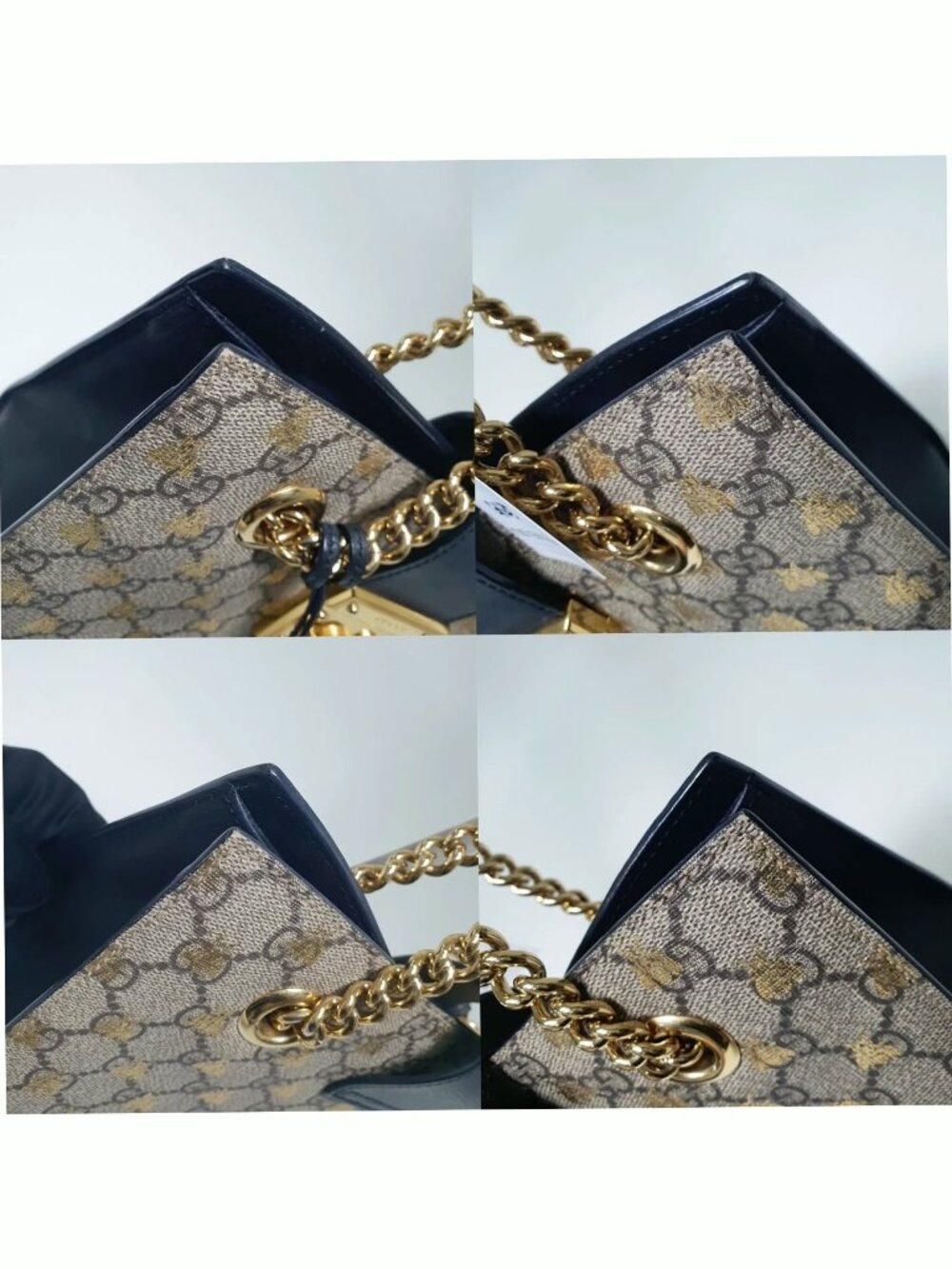 Authentic Gucci Padlock Bee GG Supreme Chain Shoulder Bag Beige Black Gold - Picture 5 of 12
